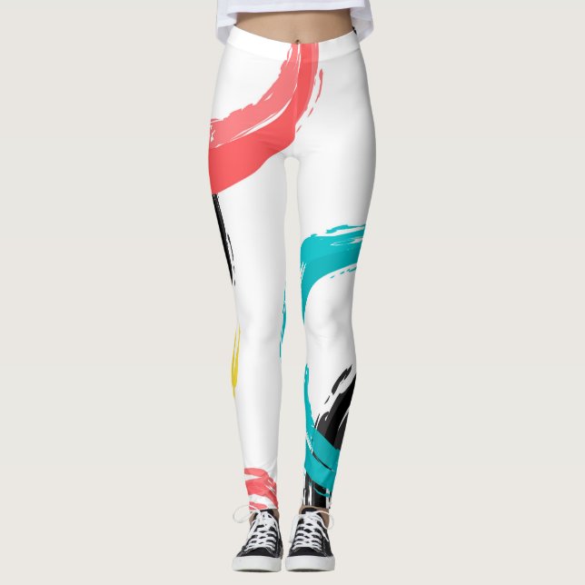 Farbige, coole, moderne, trendige Pinselstrichkrei Leggings (Vorderseite)