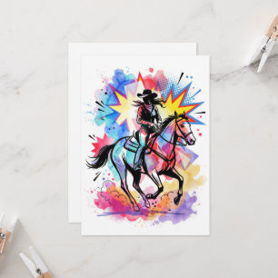 Farbige Cowgirl Pferd Wasserfarbe Pop Art Einladung