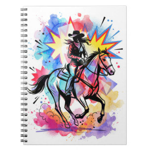 Farbige Cowgirl Pferd Wasserfarbe Pop Art Notizblock