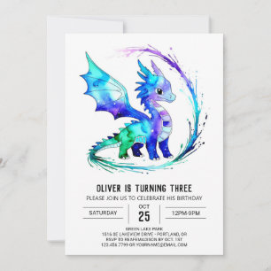 Farbige Custom Dragon Digital Boy Geburtstag Einladung