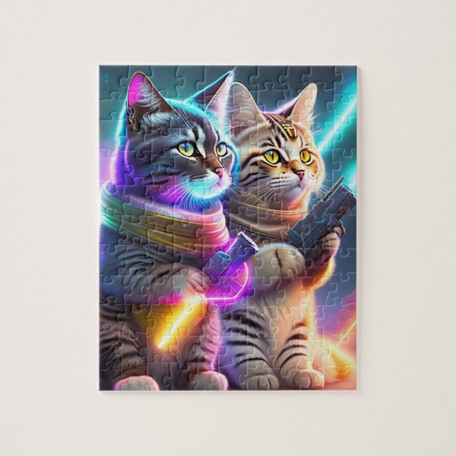 Farbige Cyberpunk-Katzen mit Lasern Puzzle (Vertikal)