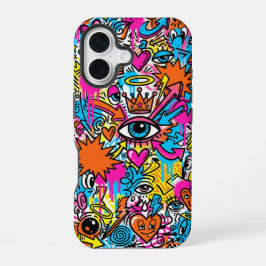 Farbige Cyberpunk-Kritzel-Augen-iPhone-16-Hülle iPhone 16 Hülle