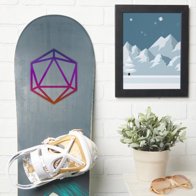 Farbige D20-Würfel Aufkleber (Snowboard)