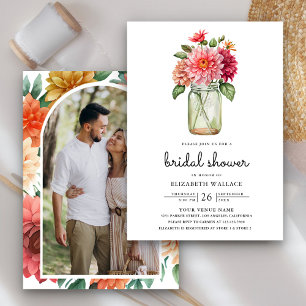 Farbige Dahlia Mason Glas Foto Brautparty Einladung