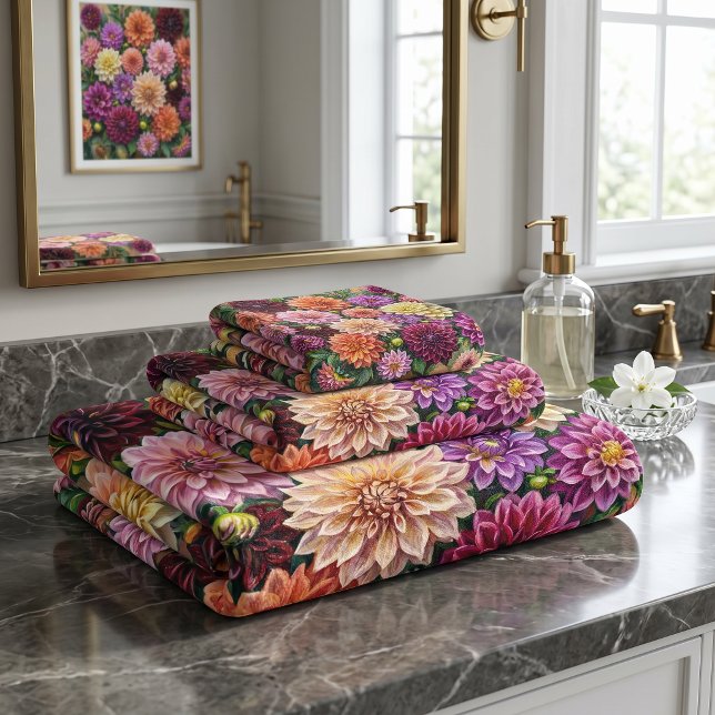 Farbige Dahlienblumen Badhandtuch Set (Von Creator hochgeladen)