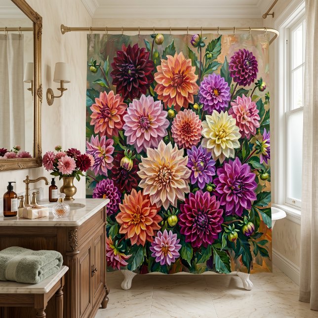 Farbige Dahlienblumen Duschvorhang (Von Creator hochgeladen)