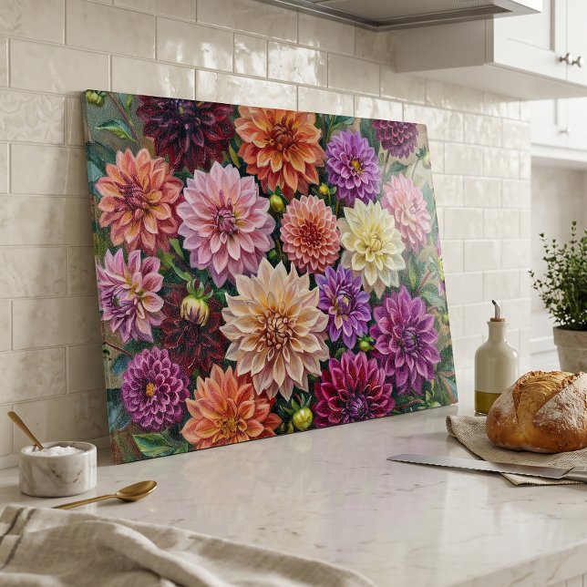 Farbige Dahlienblumen Schneidebrett (Von Creator hochgeladen)