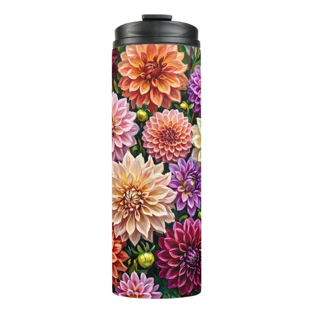 Farbige Dahlienblumen Thermosbecher (Vorderseite)