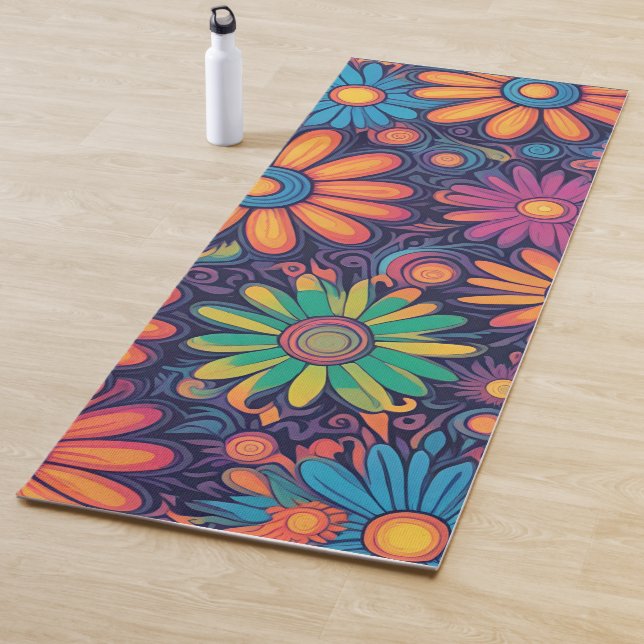 Farbige Daisy Blume rustikales psychedelisches Mus Yogamatte (Beispiel)