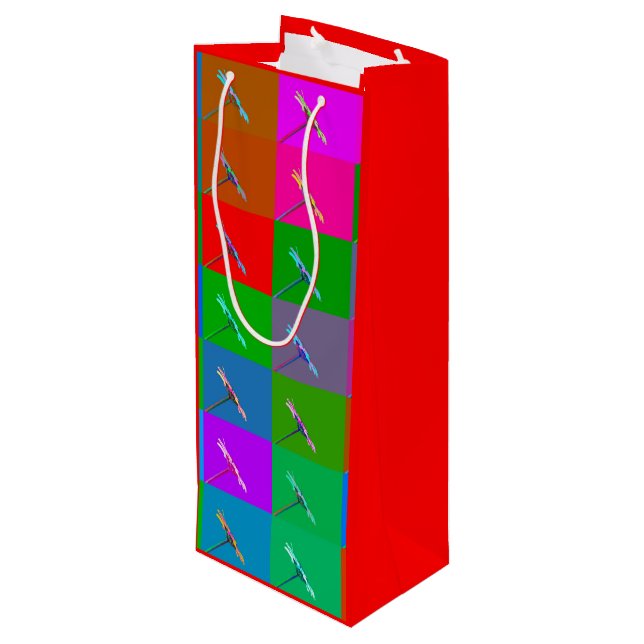 Farbige Daisy-Plätze, Abstrakte kleine Printwerbun Geschenktüte Für Weinflaschen (Rückseite Schrägansicht)