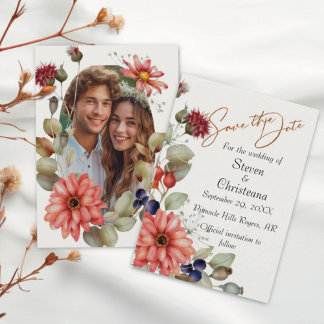 Farbige Daisy-Wildblume Wasserfarben Foto Save The Date