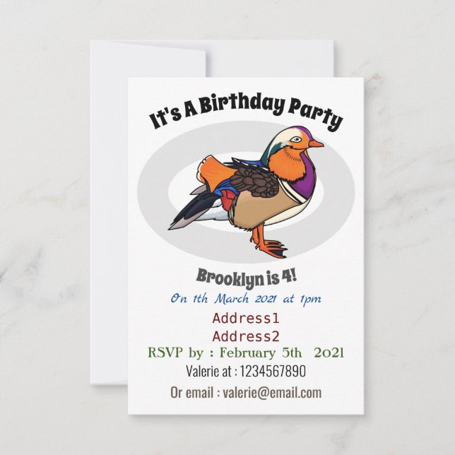 Farbige Darstellung der Mandarinenente Einladung (Vorderseite)