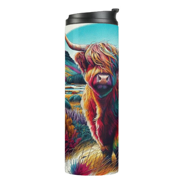 Farbige Darstellung der Regenbogenkuh Thermosbecher (Nach links gedreht)