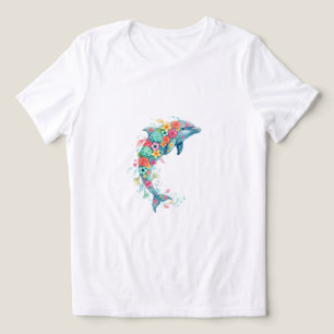 Farbige Delfin-Shirt Floral Ozean Boho-Tee Tri-Blend Shirt