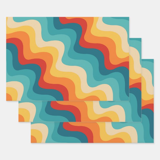 Farbige Diagonalwellen im Retrostil Geschenkpapier Set (Set)