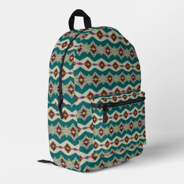 Farbige Diamantformen gemustert Bedruckter Rucksack (Rückseitige Ecke links)