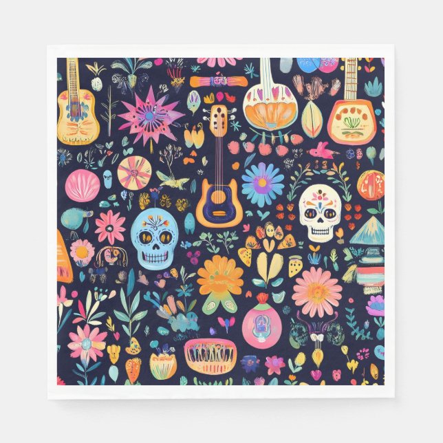 Farbige Dias de los muertos Muster Serviette (Vorderseite)