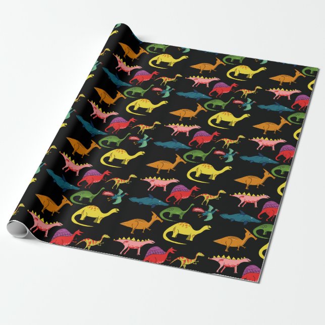 Farbige Dinosaurier Geschenkpapier (Ungerollt)