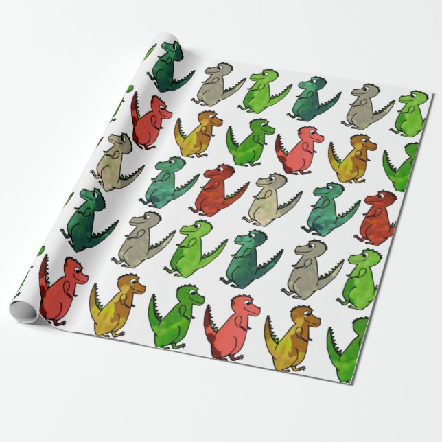 Farbige Dinosaurier Geschenkpapier (Ungerollt)