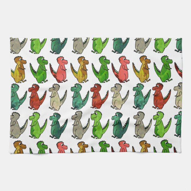 Farbige Dinosaurier Geschirrtuch (Horizontal)