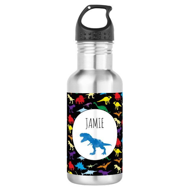 Farbige Dinosaurier Kids Pattern Edelstahlflasche (Vorderseite)