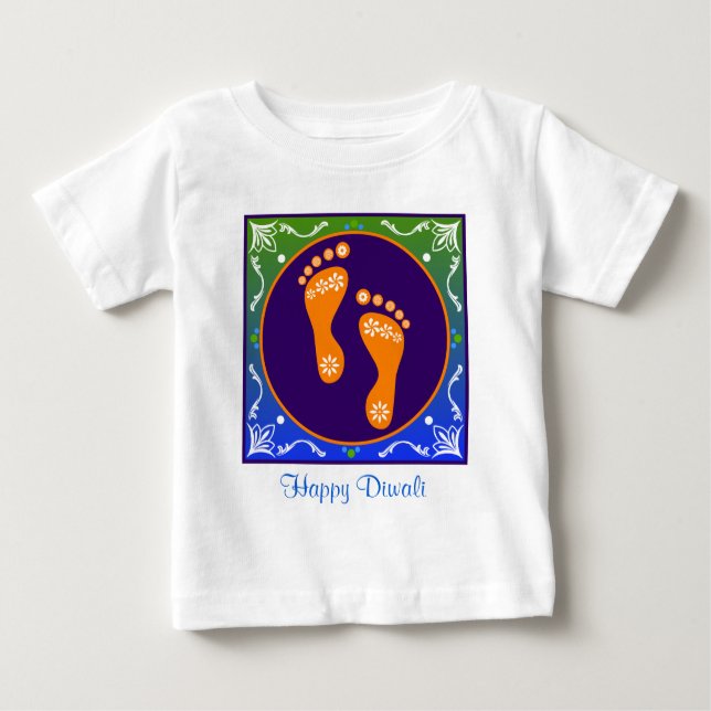 Farbige Diwali Rangoli mit Footprint Baby T-shirt (Vorderseite)
