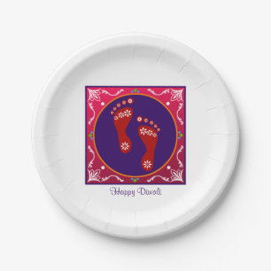Farbige Diwali Rangoli mit Footprint Pappteller