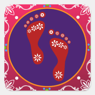 Farbige Diwali Rangoli mit Footprint Quadratischer Aufkleber