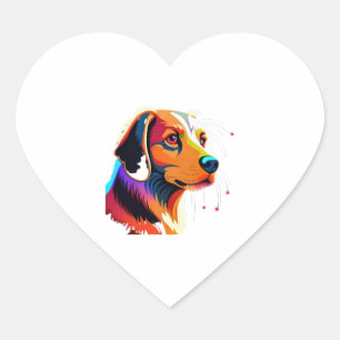 Farbige Dog Grafik - Herz-Aufkleber
