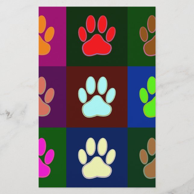 Farbige Dog Paw Print Patches Briefpapier (Vorderseite)