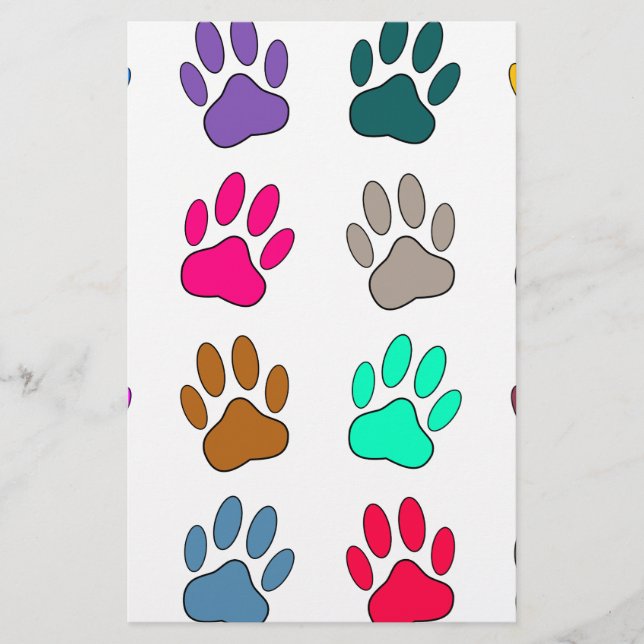 Farbige Dog Paw Print Patches Briefpapier (Vorderseite)