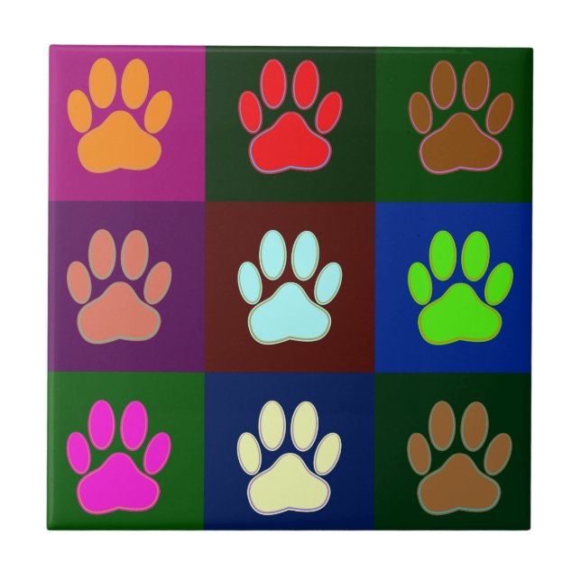 Farbige Dog Paw Print Patches Fliese (Vorderseite)