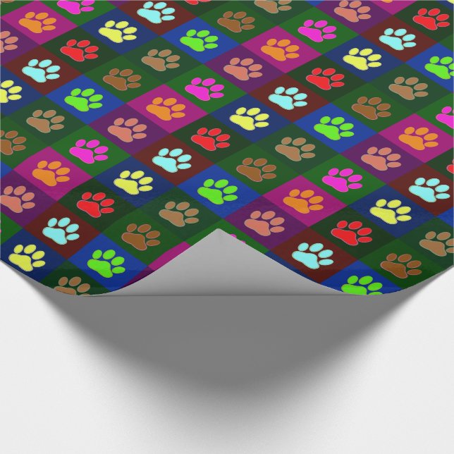 Farbige Dog Paw Print Patches Geschenkpapier (Ecke)