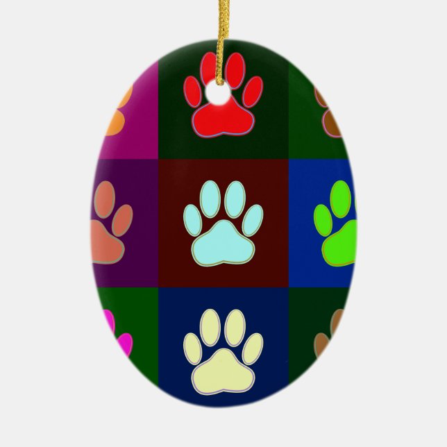 Farbige Dog Paw Print Patches Keramik Ornament (Vorne)