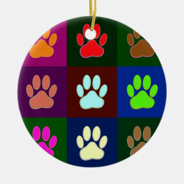 Farbige Dog Paw Print Patches Keramik Ornament (Vorne)