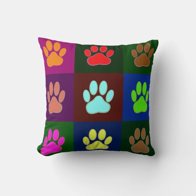 Farbige Dog Paw Print Patches Kissen (Vorderseite)