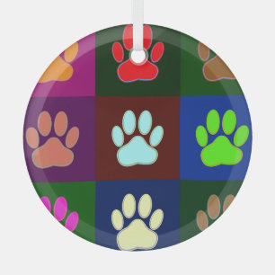 Farbige Dog Paw Print Patches Ornament Aus Glas