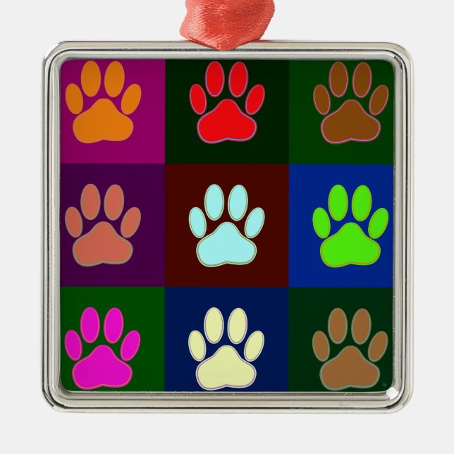 Farbige Dog Paw Print Patches Ornament Aus Metall (Vorne)