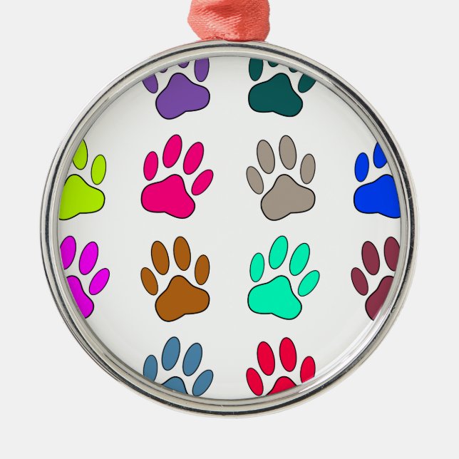 Farbige Dog Paw Print Patches Ornament Aus Metall (Vorne)