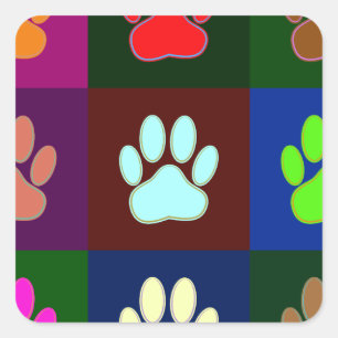 Farbige Dog Paw Print Patches Quadratischer Aufkleber
