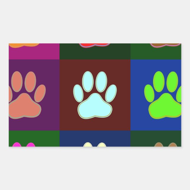 Farbige Dog Paw Print Patches Rechteckiger Aufkleber (Vorderseite)