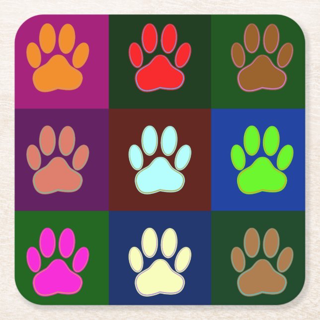 Farbige Dog Paw Print Patches Rechteckiger Pappuntersetzer (Vorderseite)