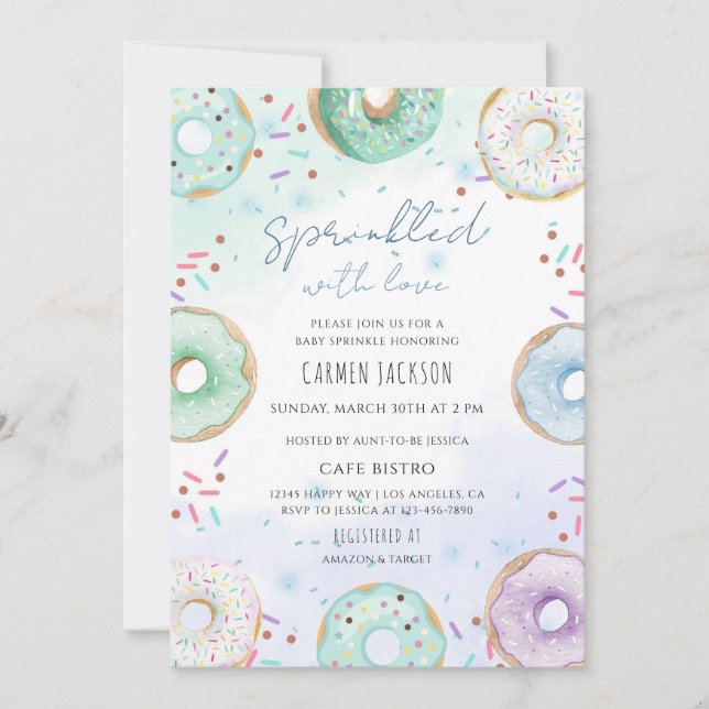 Farbige Donut-Baby-Sprinkle Einladung (Vorderseite)
