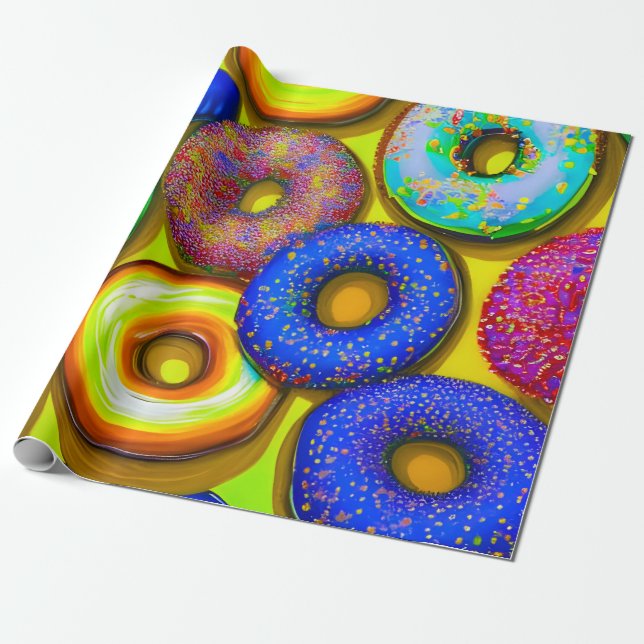 Farbige Donuts gelb Geschenkpapier (Ungerollt)
