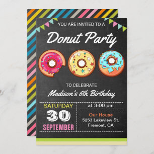 Farbige Donuts Kindergeburtstag Party Einladung