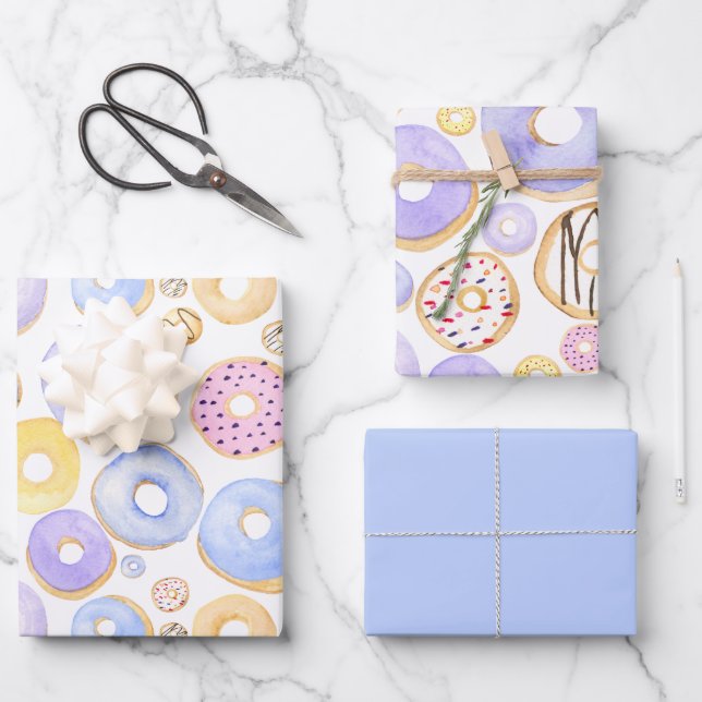 Farbige Donuts Lila gelb rosa Geschenkpapier Set (Vorderseite)