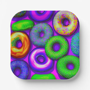 Farbige Donuts Lila Pappteller