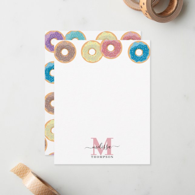 Farbige Donuts und Sprinklen Monogramm Mitteilungskarte (Vorderseite/Rückseite Beispiel)