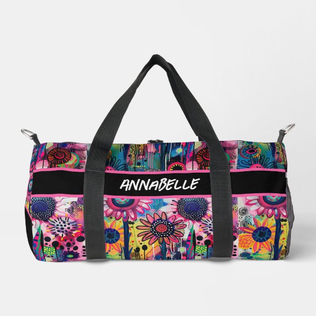 Farbige Doodle-Blume drucken Duffle Bag (Vorderseite)