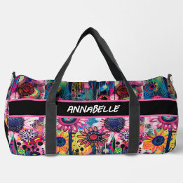Farbige Doodle-Blume Druckknopfbeutel Duffle Bag